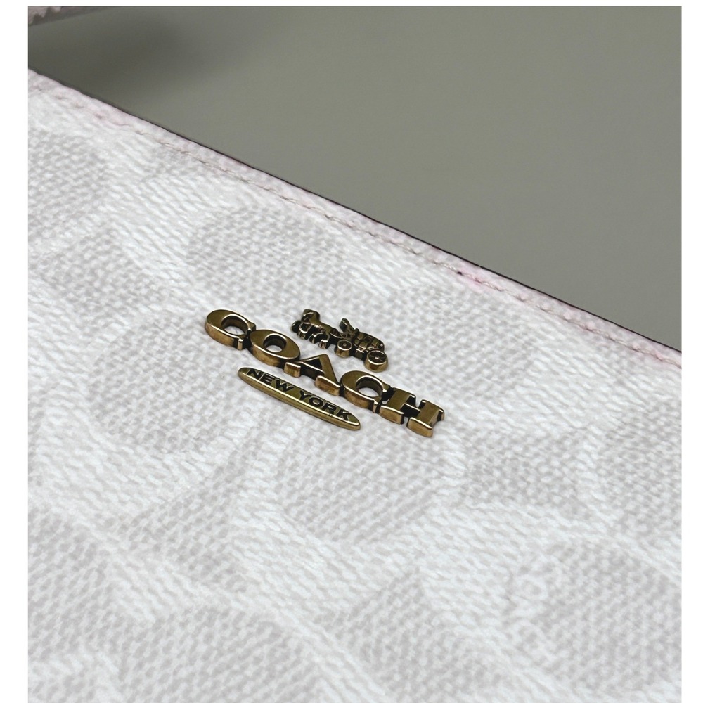 Coach Large Wristlet Signature Canvas Chalk Confetti Pink 3050 Brass Hardware - Picture 9 of 14